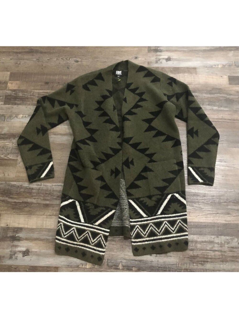 Frye Womens Medium The Cozy Cardigan Green & Black Open Front